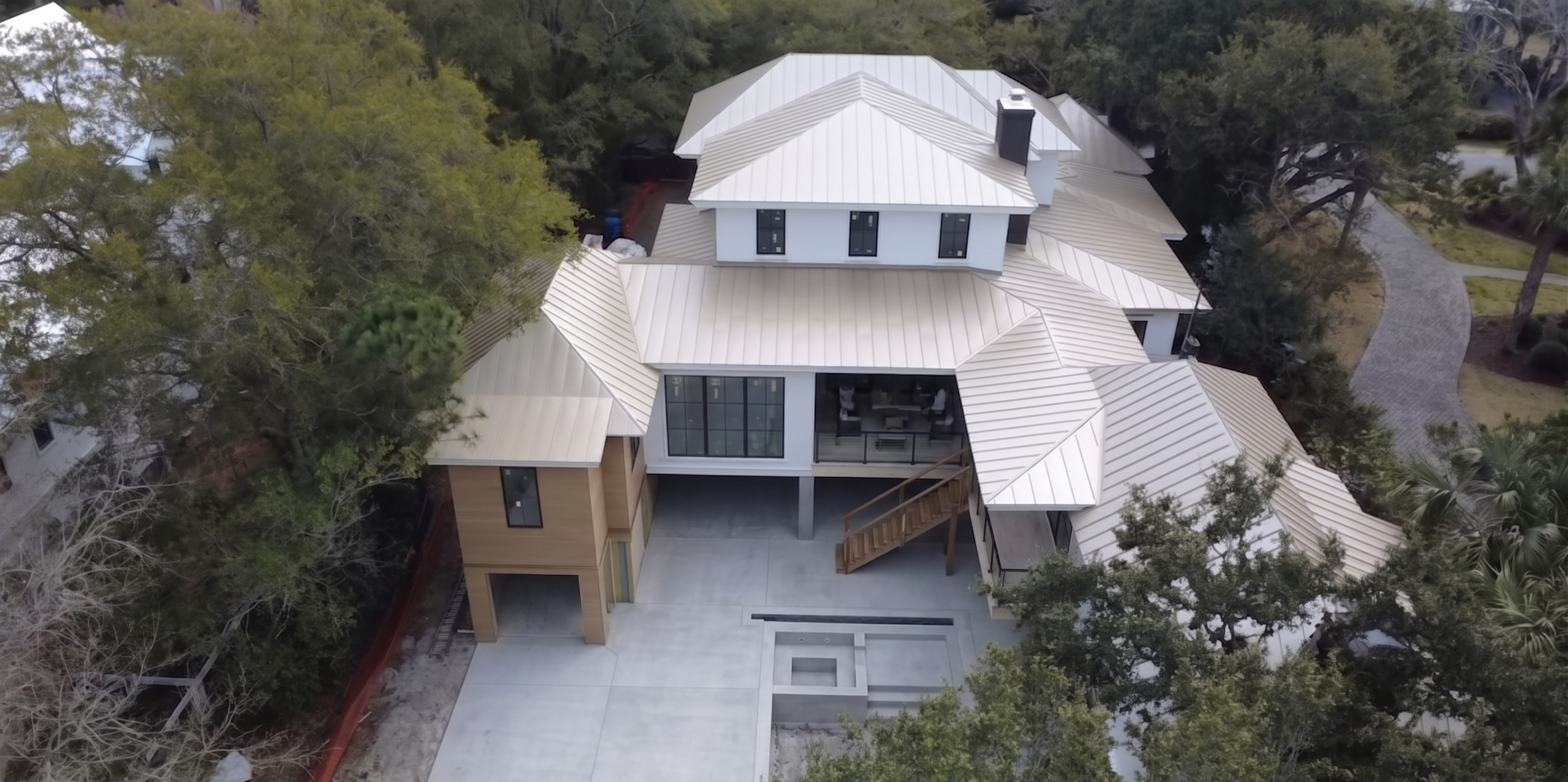 Champagne hand crimped aluminum roof on Sullivan’s Island