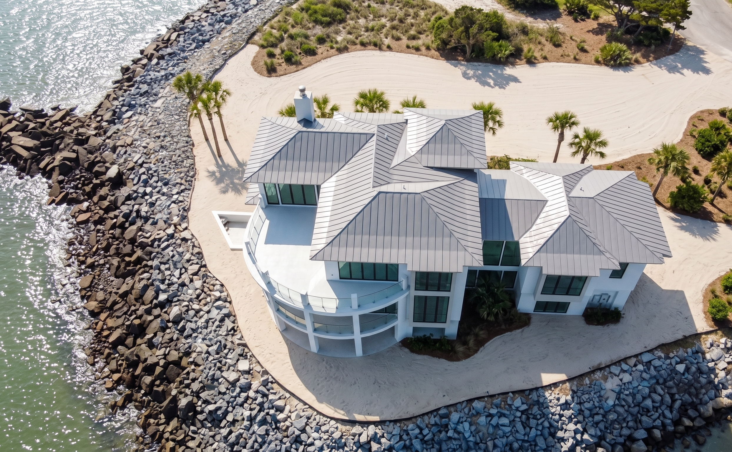 Slate grey hand crimped aluminum roof on Sullivan’s Island